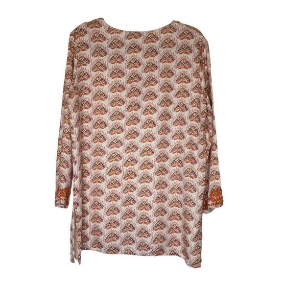 Rock Flower Paper Ivory and Deep Coral Embroidered Top Size L Bohemian - Picture 2 of 14